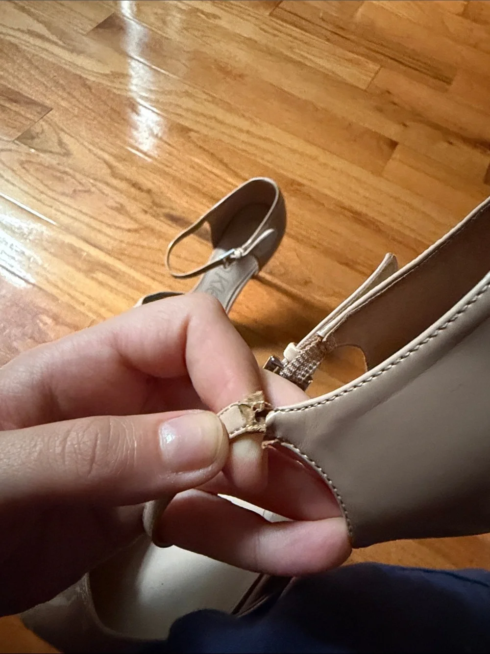 Calvin Klein Nude Patent Pointed-Toe Ankle-Strap Pumps